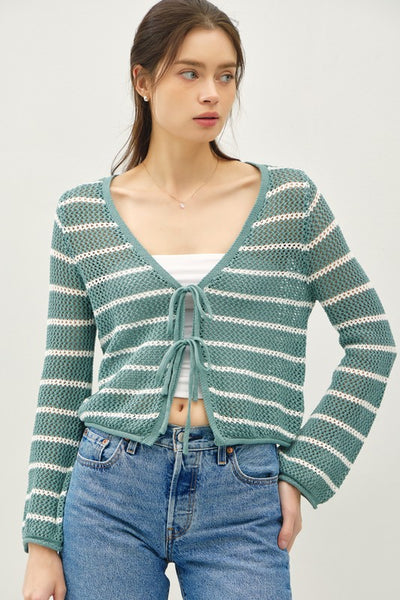 Mossy Green Crochet Tie Front Cardi - Small