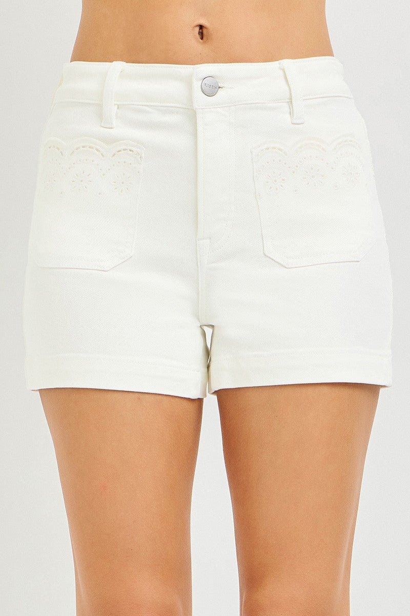 Risen Cream Embroidered Pocket Shorts Cream / S