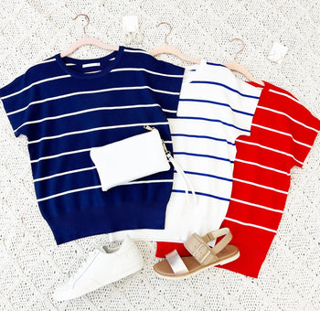 Striped Short Sleeve Pullovers - 3 Colors!