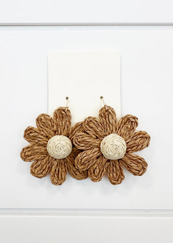 Raffia Flower Earrings - 3 Colors!