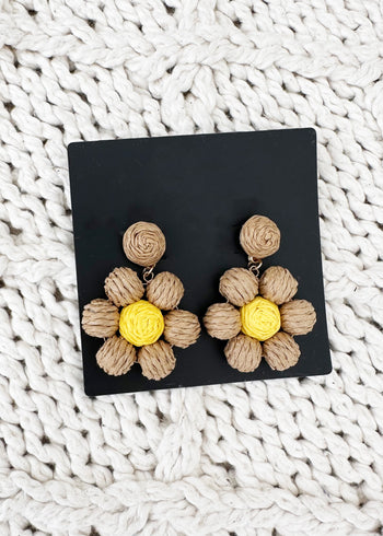 Mocha & Yellow Daisy Floral Earrings