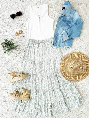 Sage Floral Skirt
