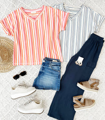 Textured Multi Striped Tees - 2 Colors!