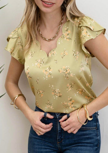 Fern Scalloped Floral Top