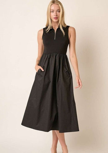 Black Zip Up Pocket Dress