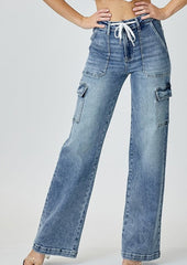 Risen Midrise Cargo Wide Straight Jeans