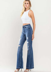 Flying Monkey High Rise Distressed Panel Flare Jeans