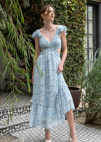 Blue Floral Cut Out Dress