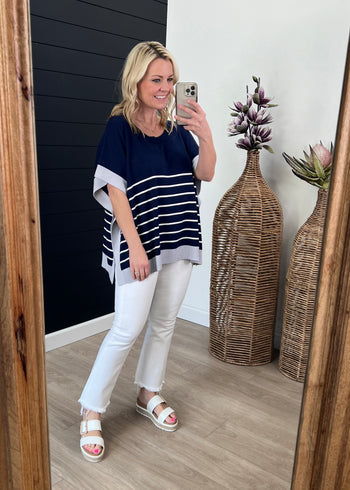 Navy Striped Summer Poncho Top