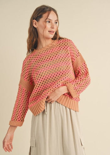 Honey & Coral On The Beach Open Knit Top