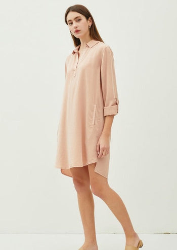 Tencel Pocket Dress With Roll Tab Sleeves - 2 Colors!