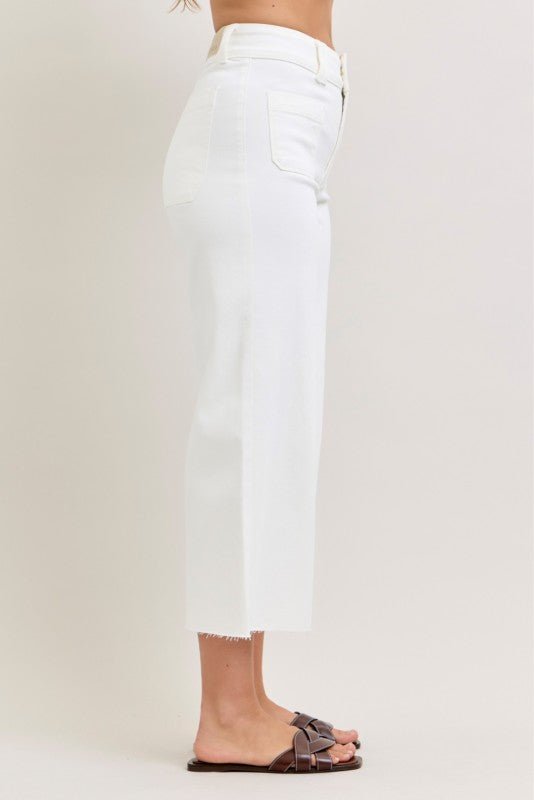 Judy Blue White Crop Wide Leg Front Patch Pocket - The Nines