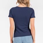 Gucci Blue Ribbed V - neck Tee - The Nines