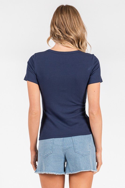 Gucci Blue Ribbed V - neck Tee - The Nines