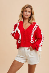 Red Threaded Ribbon Cardigan