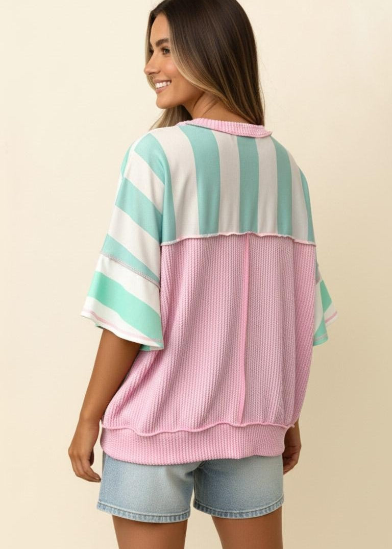Mint & Blush Flutter Sleeve Top - The Nines