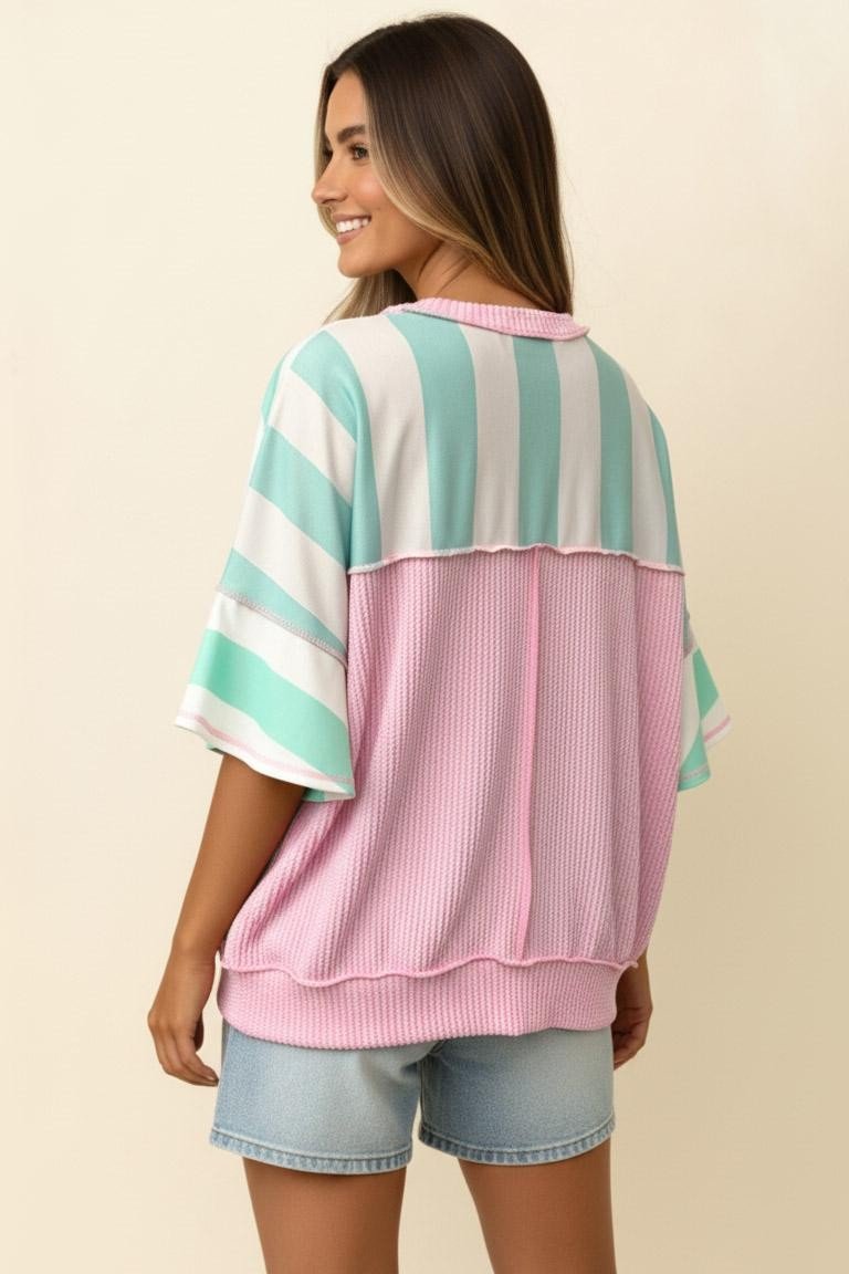 Mint & Blush Flutter Sleeve Top - The Nines