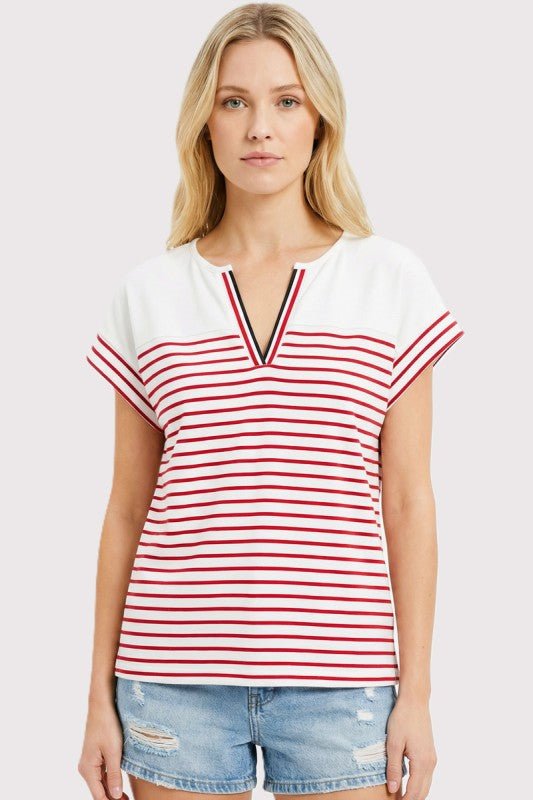 Sutton Striped V - neck Tee - 2 Colors! - The Nines