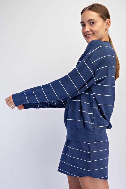 Navy Scuba Striped Crew Neck - The Nines