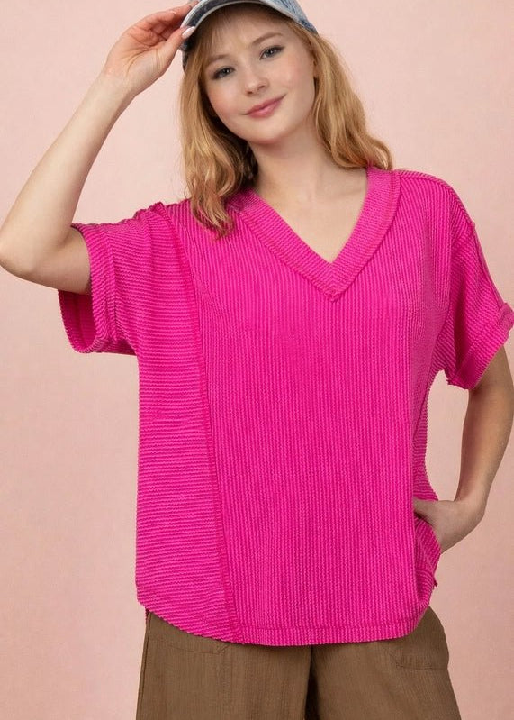 Ribbed V - neck Top - 3 Colors! - The Nines