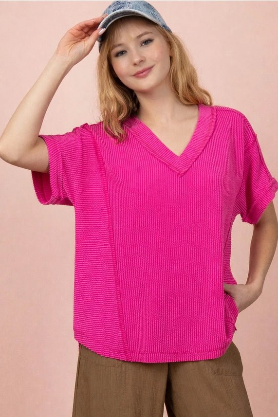 Ribbed V - neck Top - 3 Colors! - The Nines