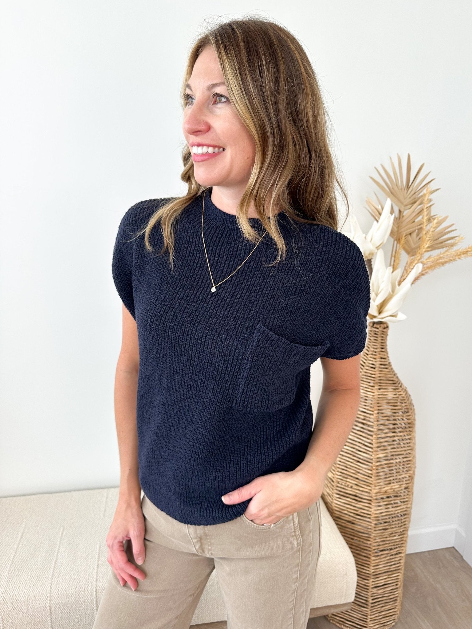 Pocket Detail Short Sleeve Sweater - The Nines