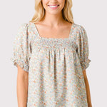 Smocked Floral Print Top - The Nines