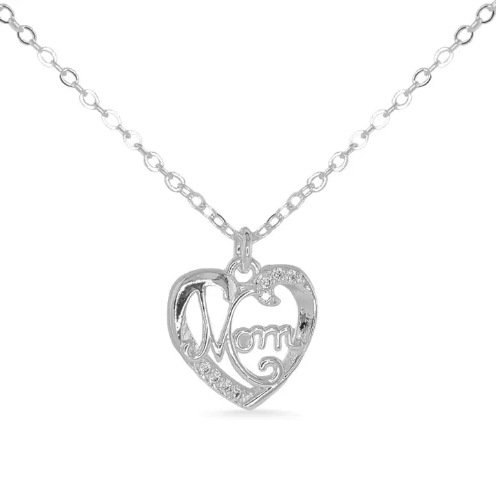 Mom Heart Necklace - Silver - The Nines