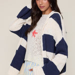 Navy Striped Hooded Beachy Cardigan - The Nines