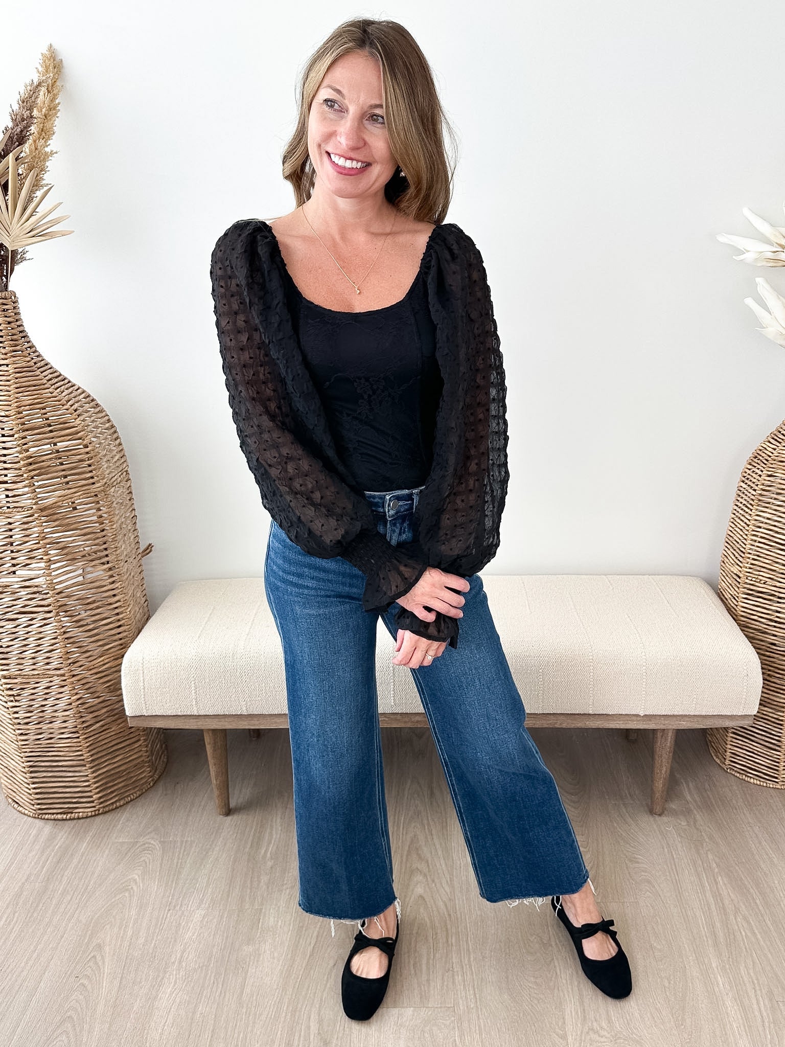Lace Chiffon Fitted Bodysuit - The Nines