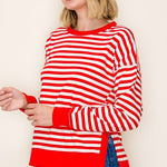 Red Crewneck Sweatshirt with Side Slits - The Nines