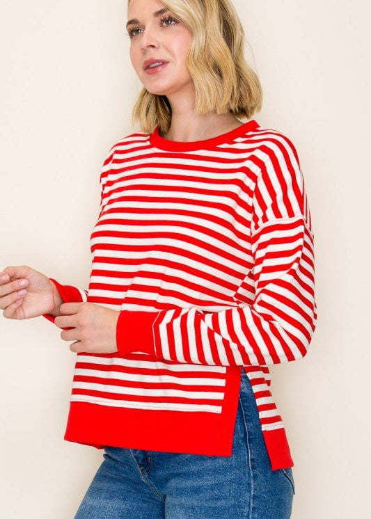Red Crewneck Sweatshirt with Side Slits - The Nines