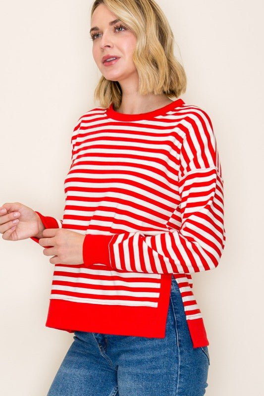 Red Crewneck Sweatshirt with Side Slits - The Nines