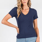 Gucci Blue Ribbed V - neck Tee - The Nines