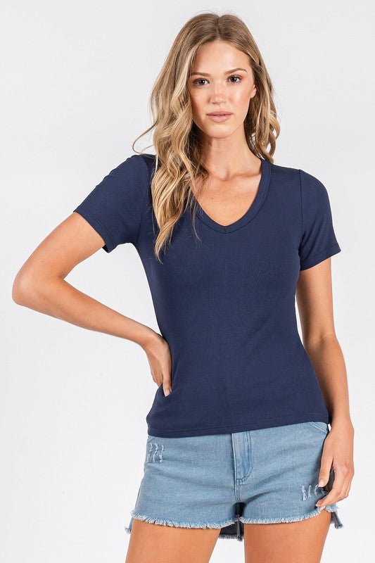Gucci Blue Ribbed V - neck Tee - The Nines