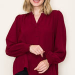 Split Neck Smocked Sleeve Top - 3 Colors! - The Nines