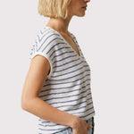 Ivory & Navy Striped V - neck Knit Top - The Nines