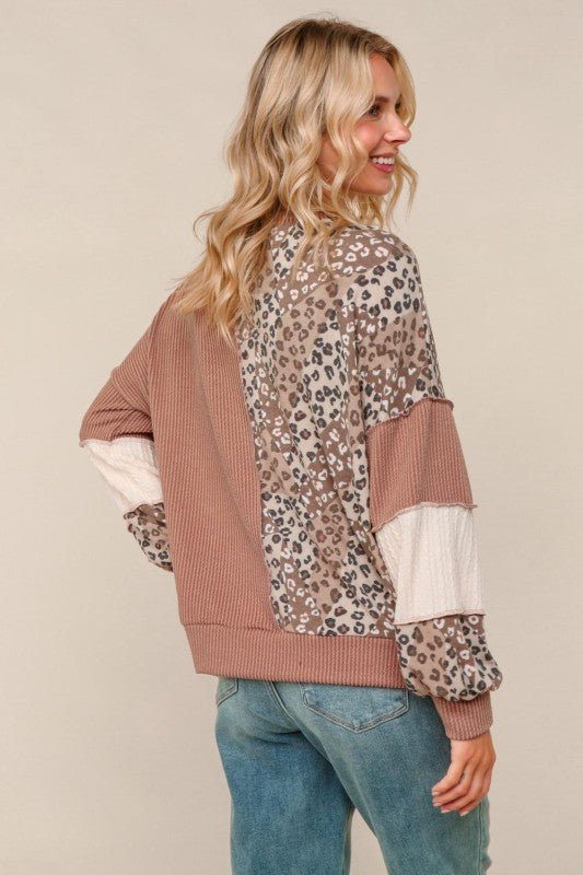 Ribbed & Cable Knit Animal Print Top - 2 Colors! - The Nines