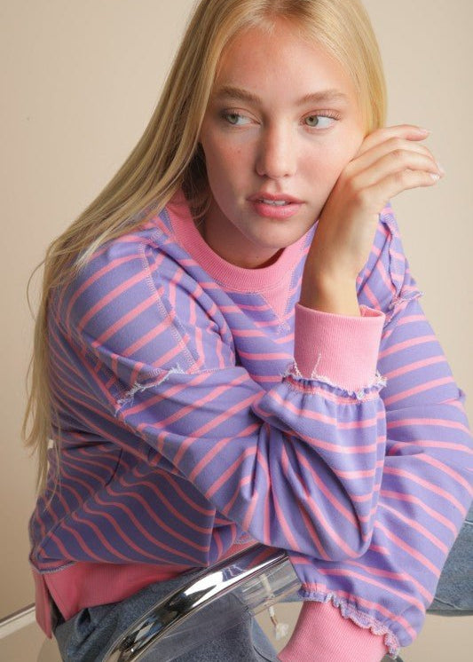 Pink & Lavender Striped Sweatshirt - FINAL SALE! - The Nines