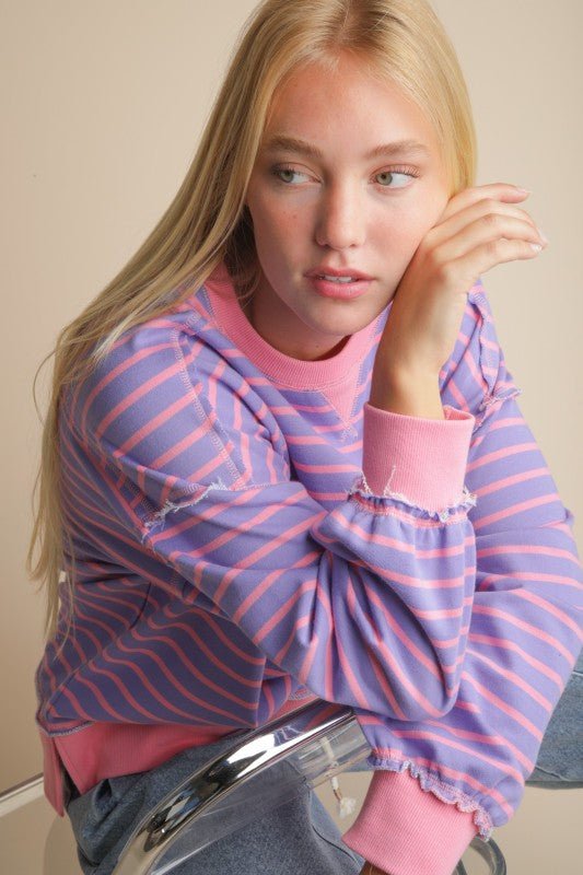 Pink & Lavender Striped Sweatshirt - FINAL SALE! - The Nines