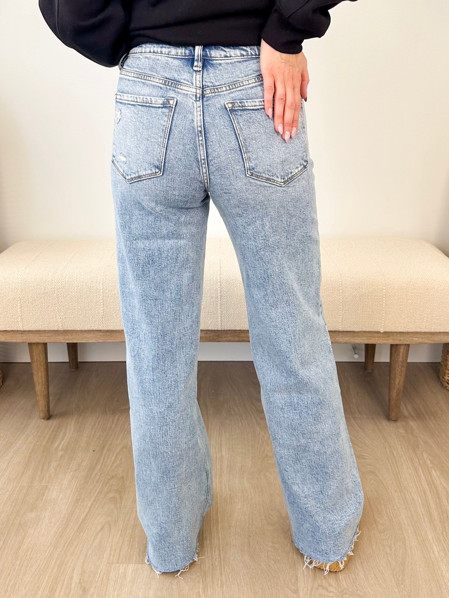 Flying Monkey High Rise Raw Hem Wide Leg Jean