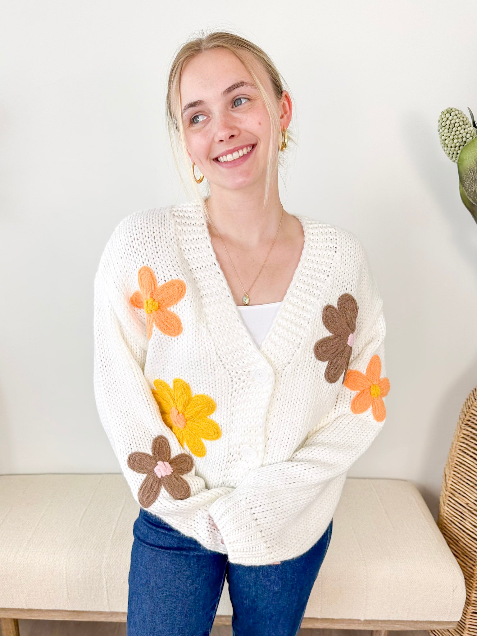 White Floral Embroidered Cardigan