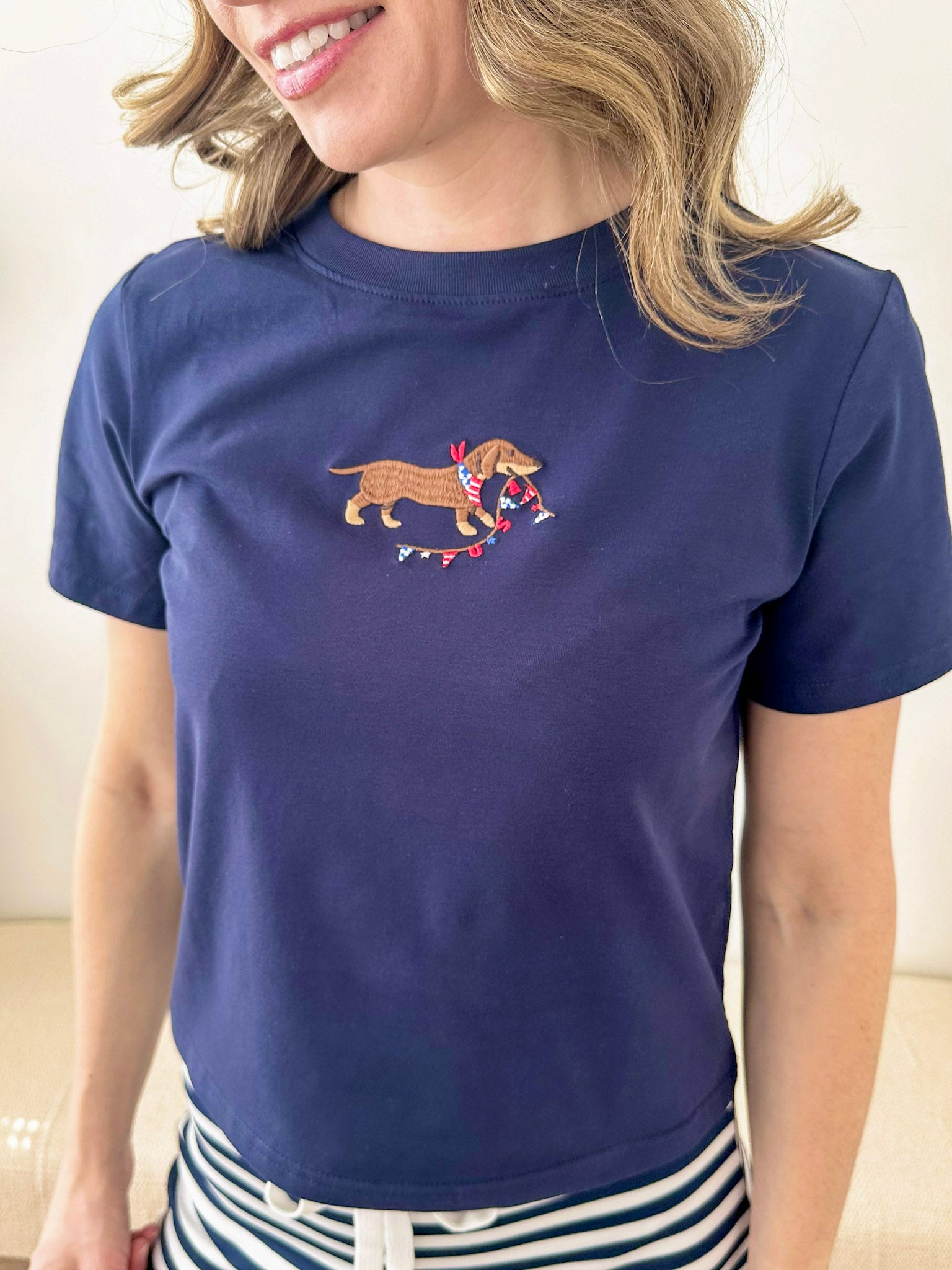 USA Dog Embroidered Cropped Tee - The Nines