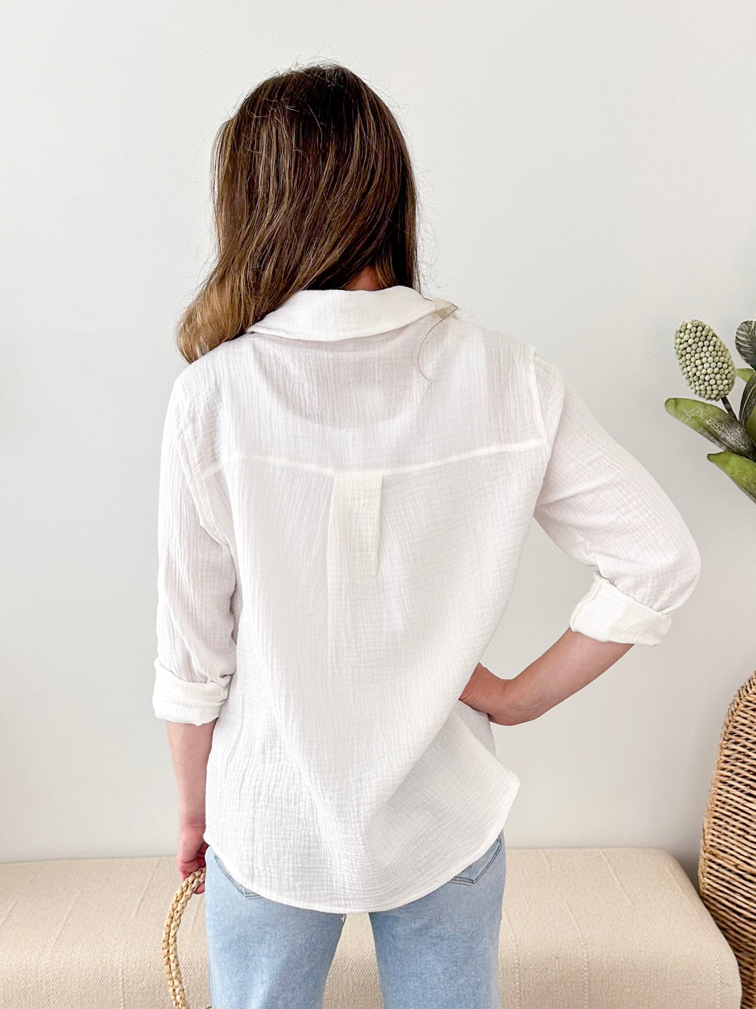 Lightweight Gauze Button Up Top - The Nines