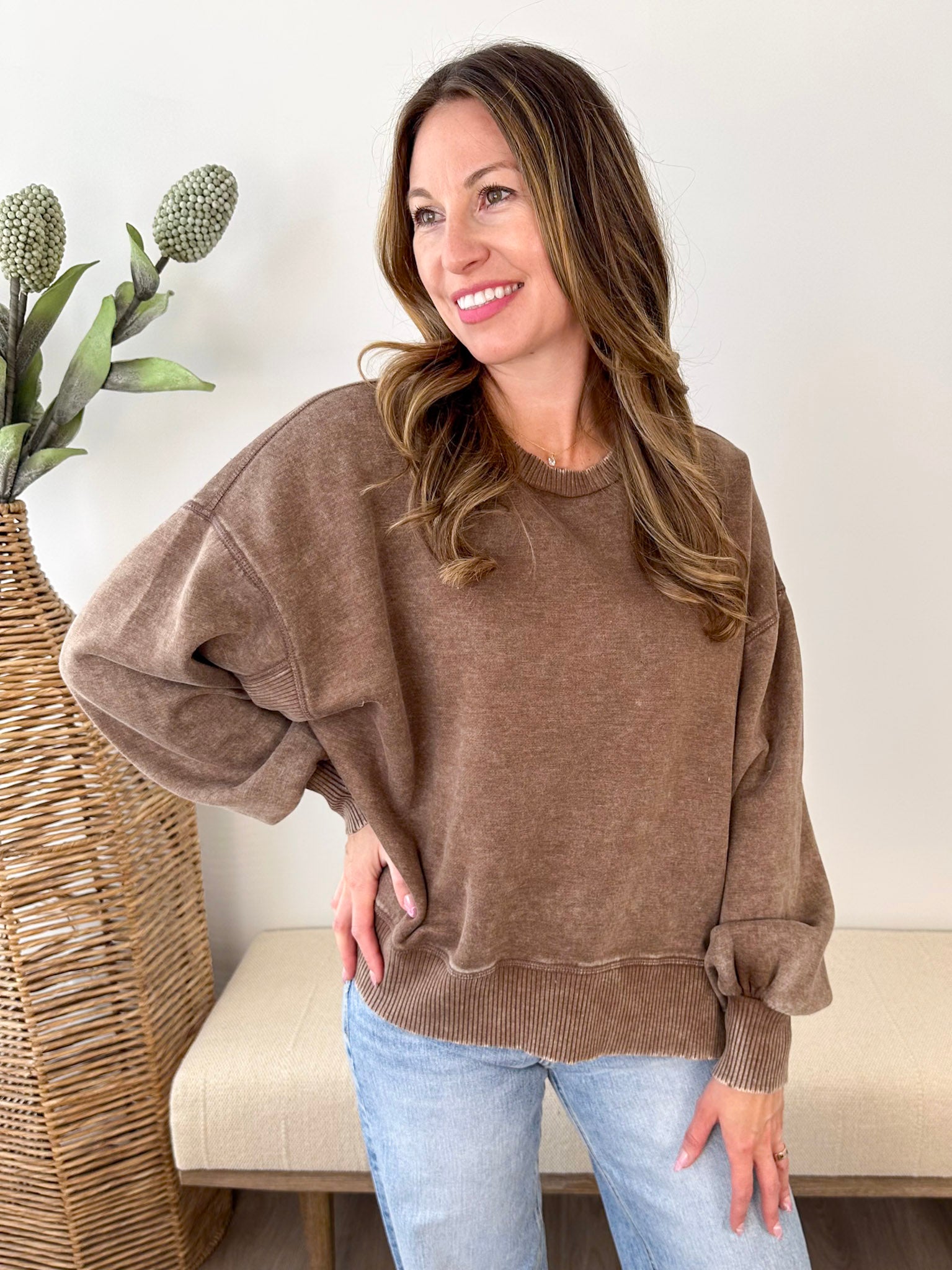 Acid Wash Fleece Oversized Pullover