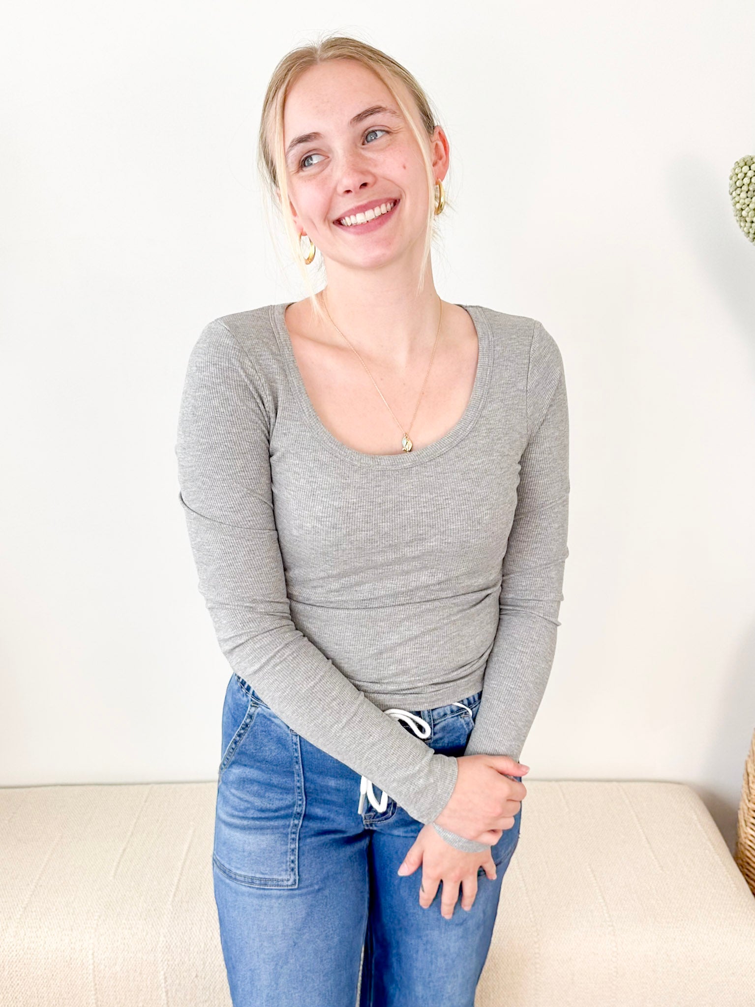 Micro-ribbed Built-in Bra Long Sleeve Top - The Nines