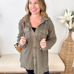 Mineral Wash Waffle Knit Hoodie Shacket - The Nines