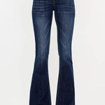 Kan Can Mid Rise Dark Wash Gold Thread Flare Jeans - FINAL SALE! - The Nines