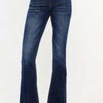 Kan Can Mid Rise Dark Wash Gold Thread Flare Jeans - FINAL SALE! - The Nines