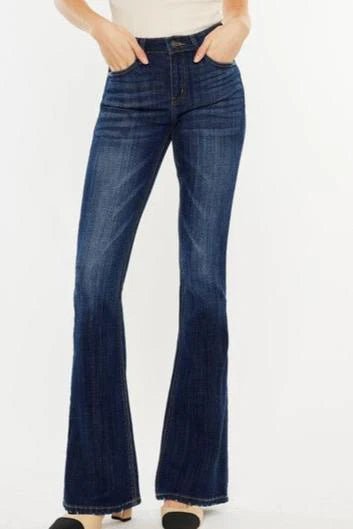 Kan Can Mid Rise Dark Wash Gold Thread Flare Jeans - FINAL SALE! - The Nines